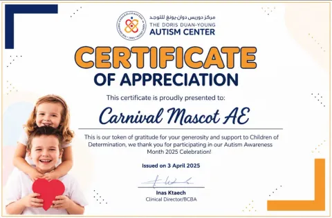 Certificate of appreciation — The Doris Duan-Young Autism Center