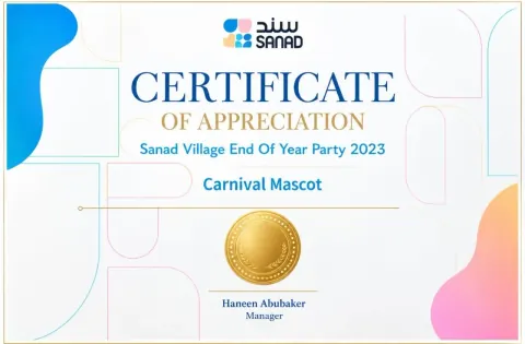 Certificate of appreciation — Sanad Village