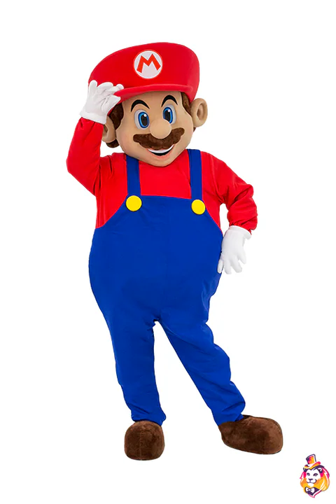 Mustached Handyman in Red Cap Mascot Costume
