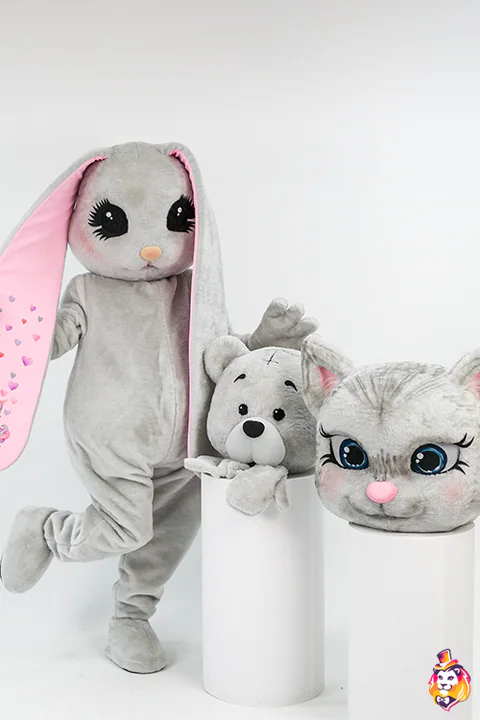 3-in-1 Bear, Bunny & Cat Gray Mascot Costume