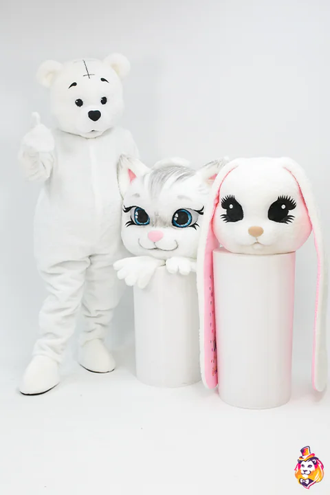 3 en 1 blanco: oso, conejo y gato – traje de mascota