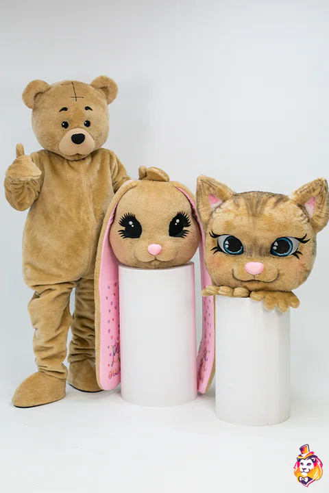 3-in-1 Bear, Bunny & Cat Beige Mascot Costume