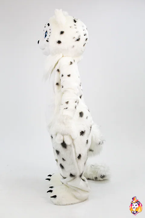Schneeleopard-Mädchen – Maskottchen-Kostüm, Seitenansicht