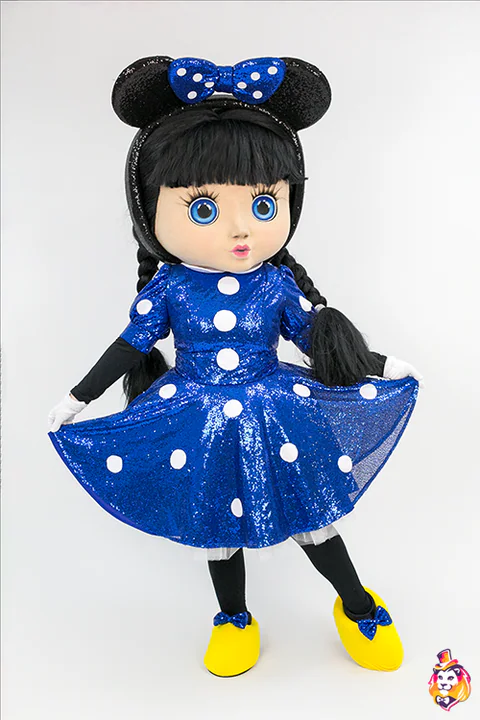 Mascottepak Pop in blauwe stippeljurk