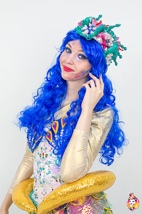 Long Curly Blue Wig