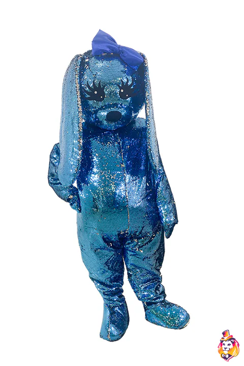 Mascottepak Konijn Mila met blauwe pailletten