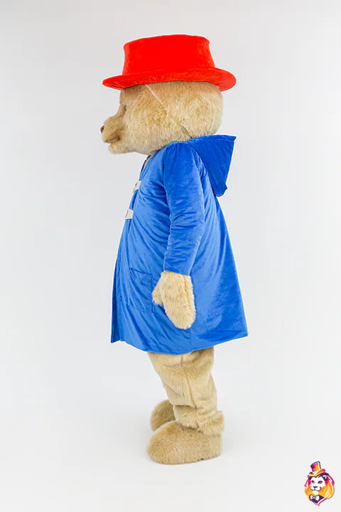 Bear with a Suitcase mascot costume — side view