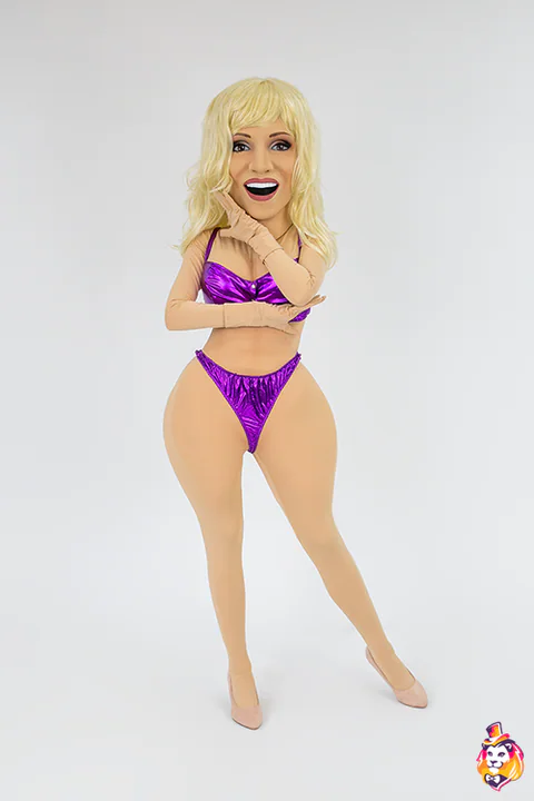 Blonde Stripper in Purple Lingerie mascot costume — photo 4