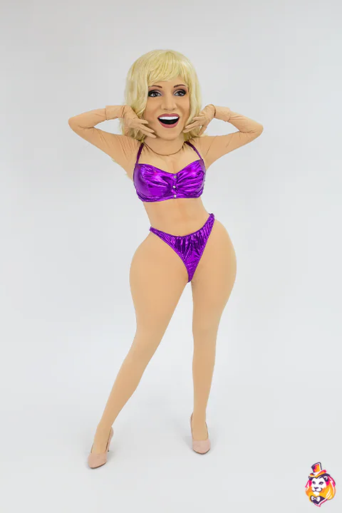 Blonde Stripper in Purple Lingerie mascot costume — photo 5