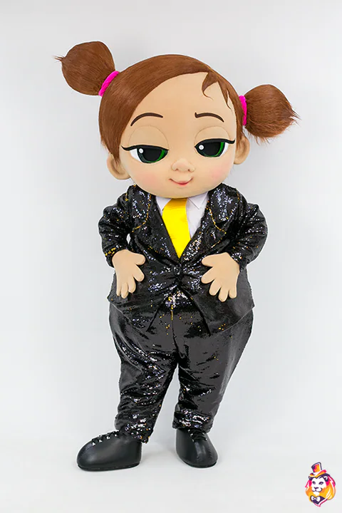 Baby Girl in Black Sequin Suit Mascot Costume