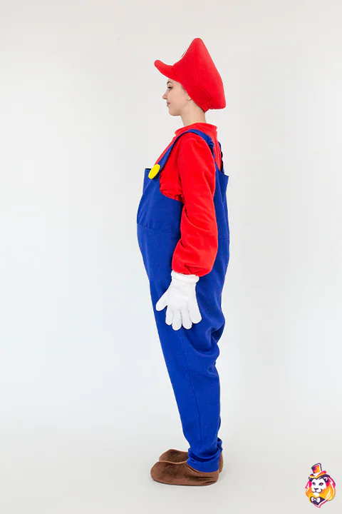 Red Cap and Blue Overalls entertainer costume — side view