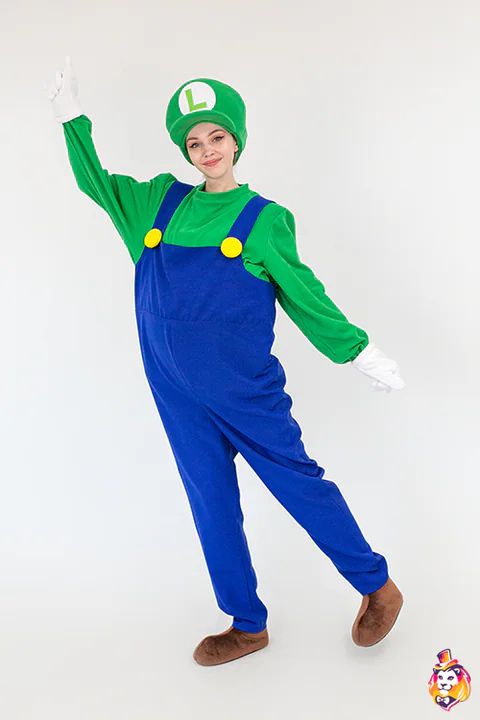 Animatiekostuum Groene pet en blauwe tuinbroek