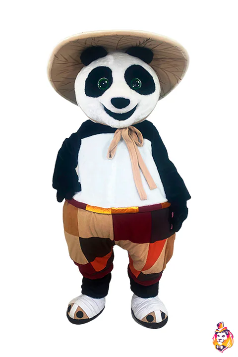 Mascottepak Reizende panda met strohoed
