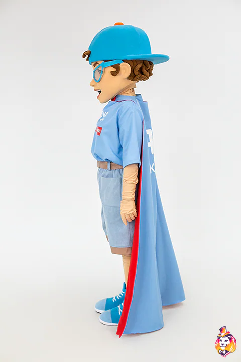 Mascottepak Jongen Ride – zijaanzicht