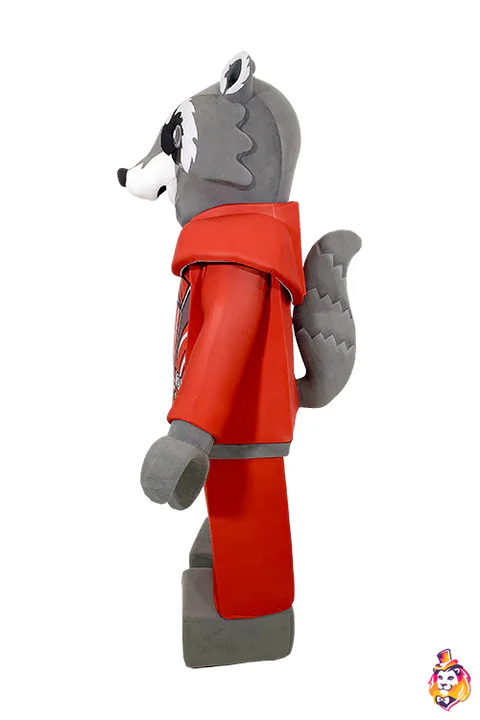 Raccoon Constructor mascot costume — side view