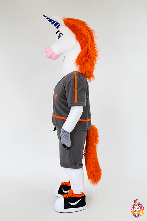 Unicorn Athlete mascot costume — side view