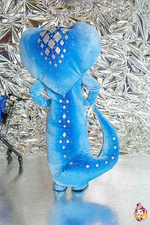 Mascottepak Blauwe slang – achteraanzicht