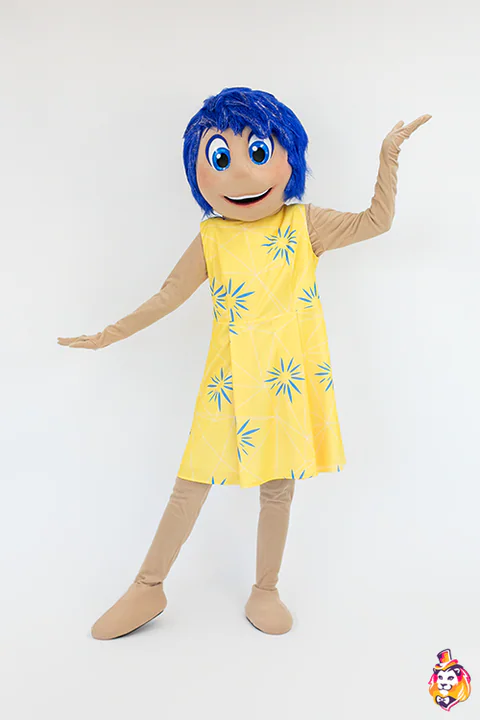 Mascottepak Meisje met blauw haar in gele jurk