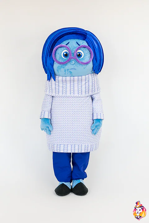 Blue Girl in Glasses and Sweater Mascot Costume