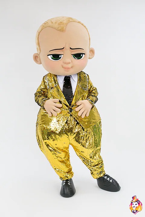 Baby Boy in Gold Sequin Suit Mascot Costume