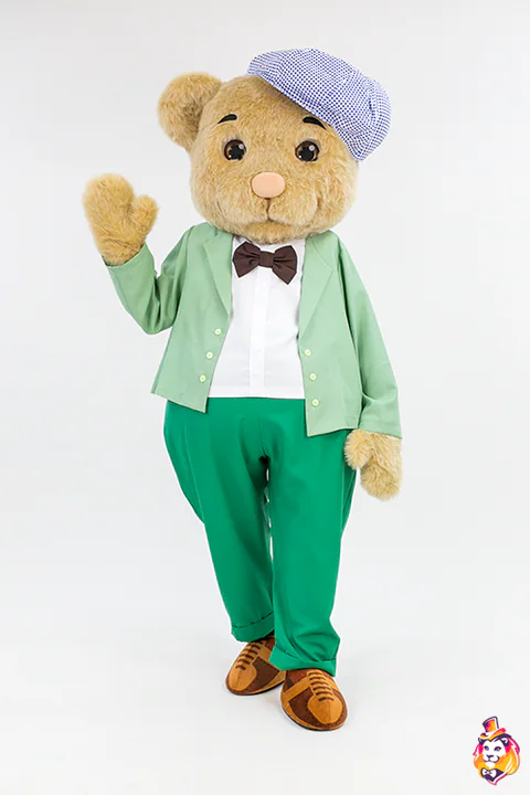 Mascottepak Beer met platte pet en vlinderdas