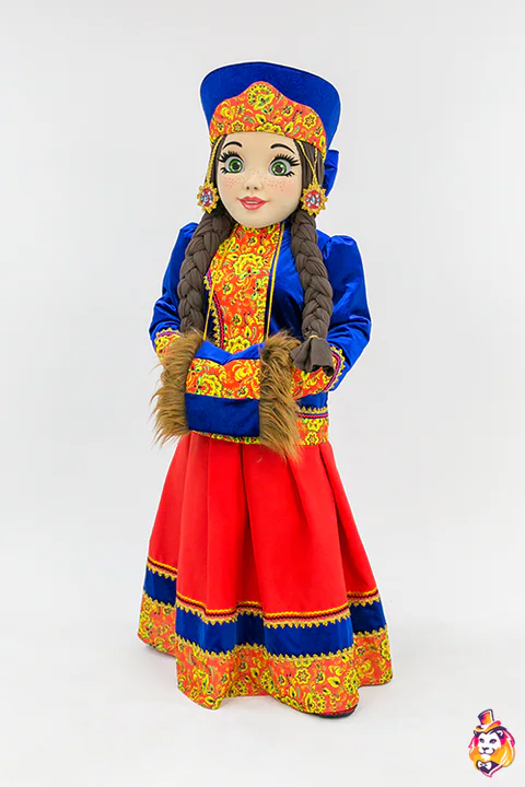 Mascottepak Klederdrachtmeisje met hoofdtooi en rode rok