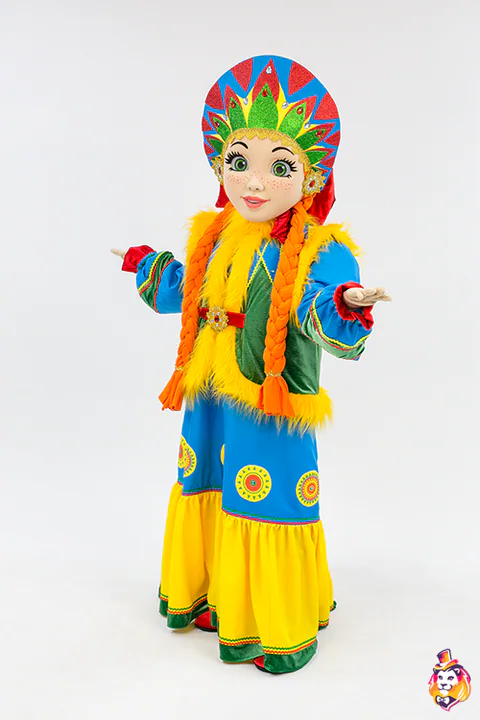 Mascottepak Klederdrachtmeisje met kleurige hoofdtooi