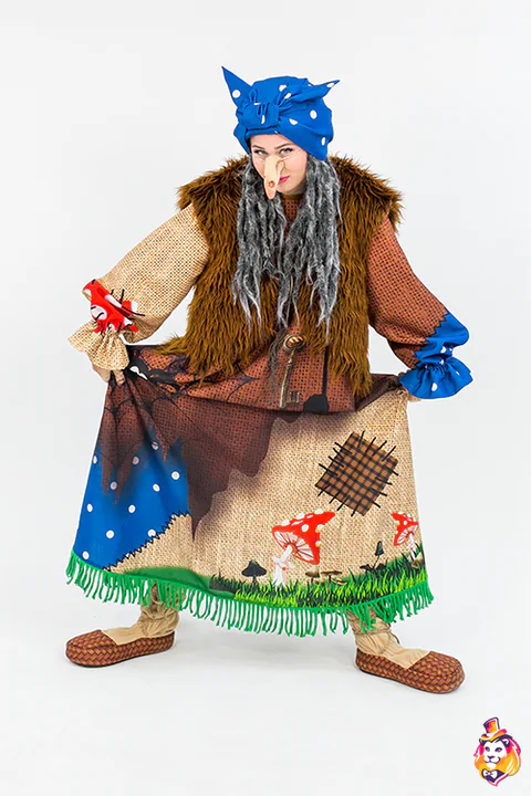 Baba Jaga mit blauem Kopftuch – Animateur-Kostüm, Vorderansicht