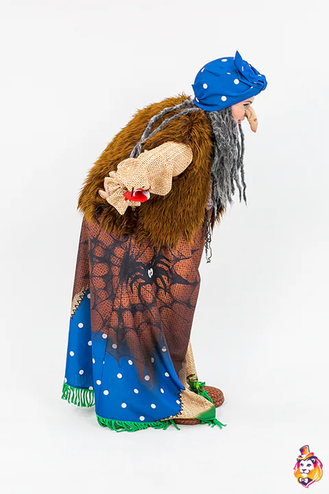 Baba Jaga mit blauem Kopftuch – Animateur-Kostüm, Seitenansicht