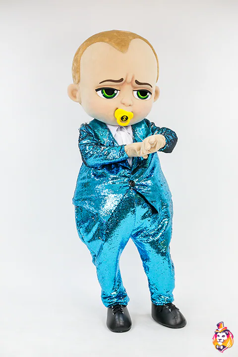 Baby Boy in Blue Sequin Suit Mascot Costume