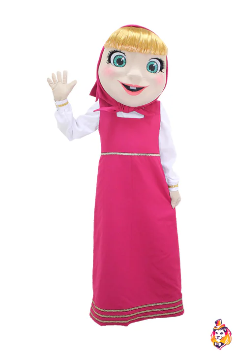 Mascottepak Meisje met roze hoofddoek