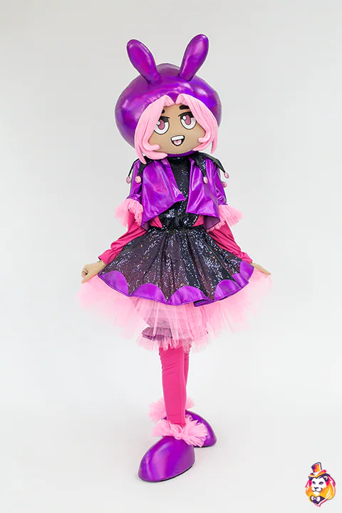 Mascottepak Pop in paarse capuchon met oren