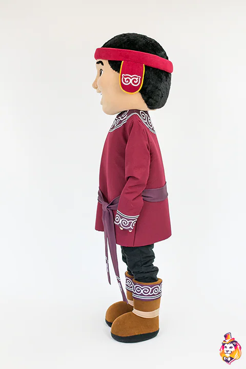 Boy in a Burgundy Ornamented Tunic mascot costume — side view