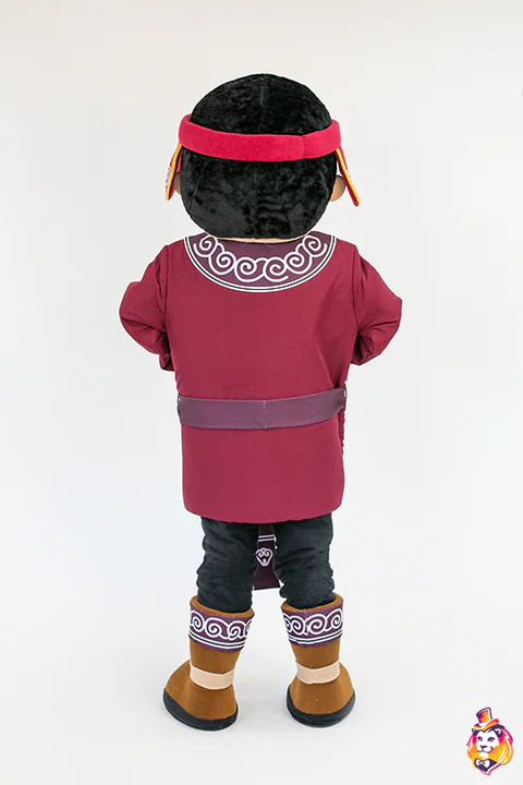 Boy in a Burgundy Ornamented Tunic mascot costume — back view