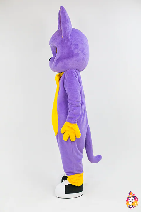 Mascottepak Paarse kat – zijaanzicht