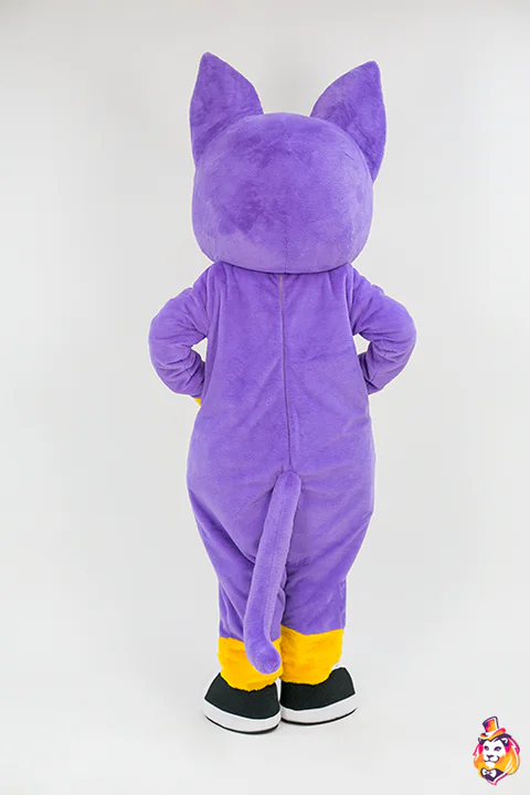 Mascottepak Paarse kat – achteraanzicht