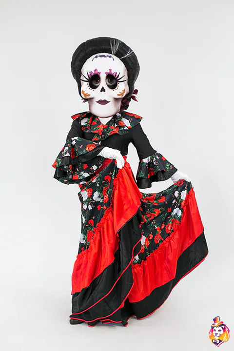 Kostým maskota Catrina s černým drdolem
