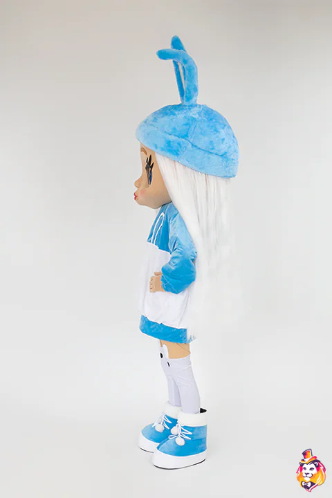 Hasenpuppe – Maskottchen-Kostüm, Seitenansicht