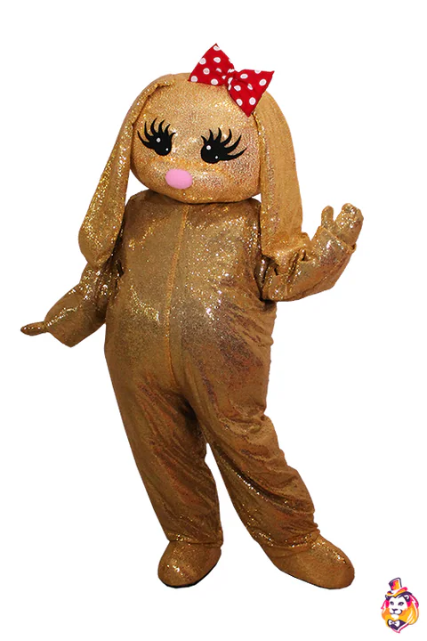 Hase Mila mit goldenen Pailletten – Maskottchen-Kostüm