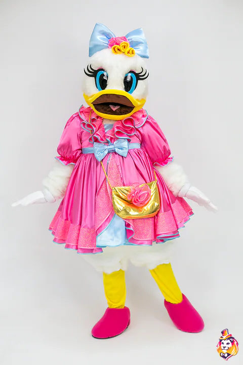 Entenmädchen mit rosa Rüschen – Maskottchen-Kostüm