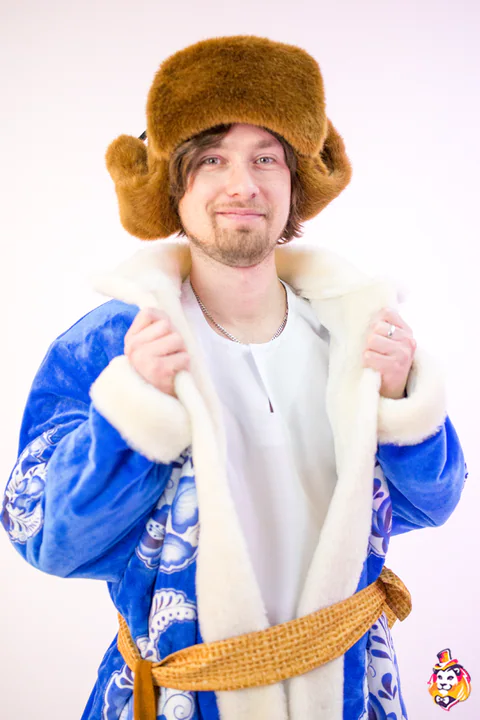 Lad in a Blue Patterned Coat entertainer costume — detail