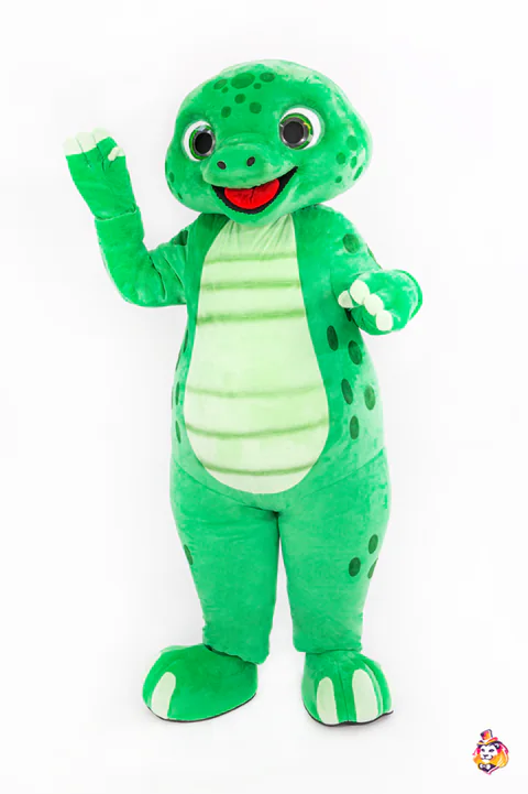 Uśmiechnięty zielony dinozaur – strój maskotki
