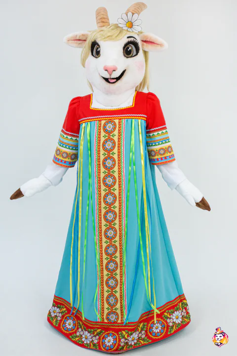 Costum de mascotă Capră în rochie lungă brodată – vedere din față