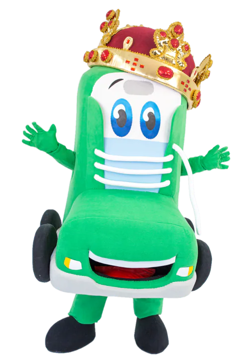Mascottepak Groene auto met kroon