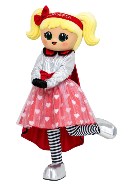 Mascottepak Meisje in jurk met cape