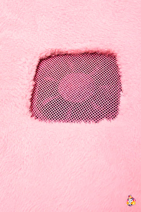 Pink Button mascot costume — detail