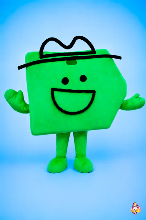 Green Button mascot costume — front view