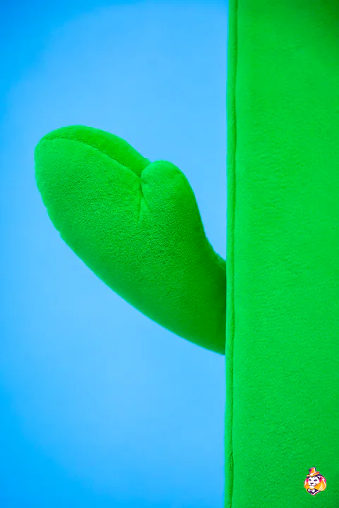 Green Button mascot costume — detail