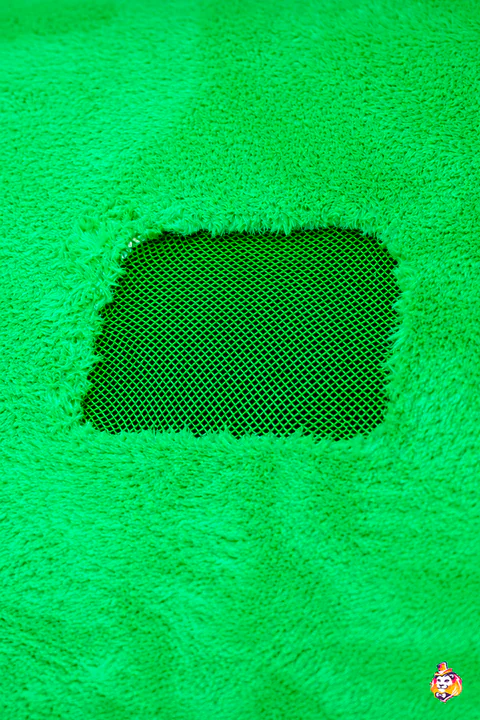 Green Button mascot costume — detail
