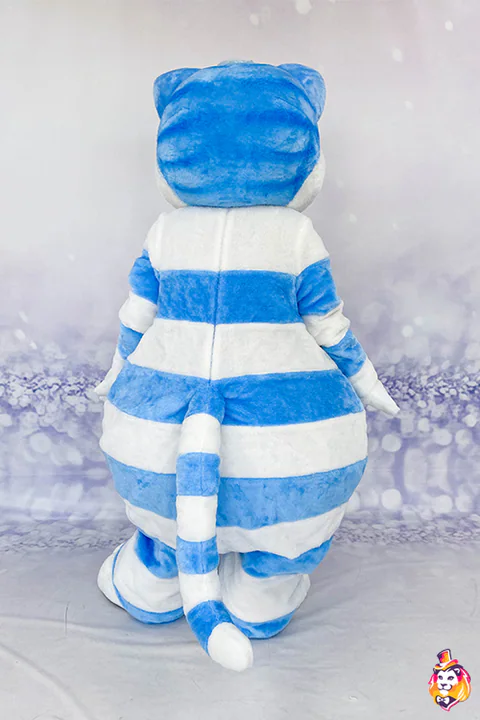 Blue Striped Cat mascot costume — back view